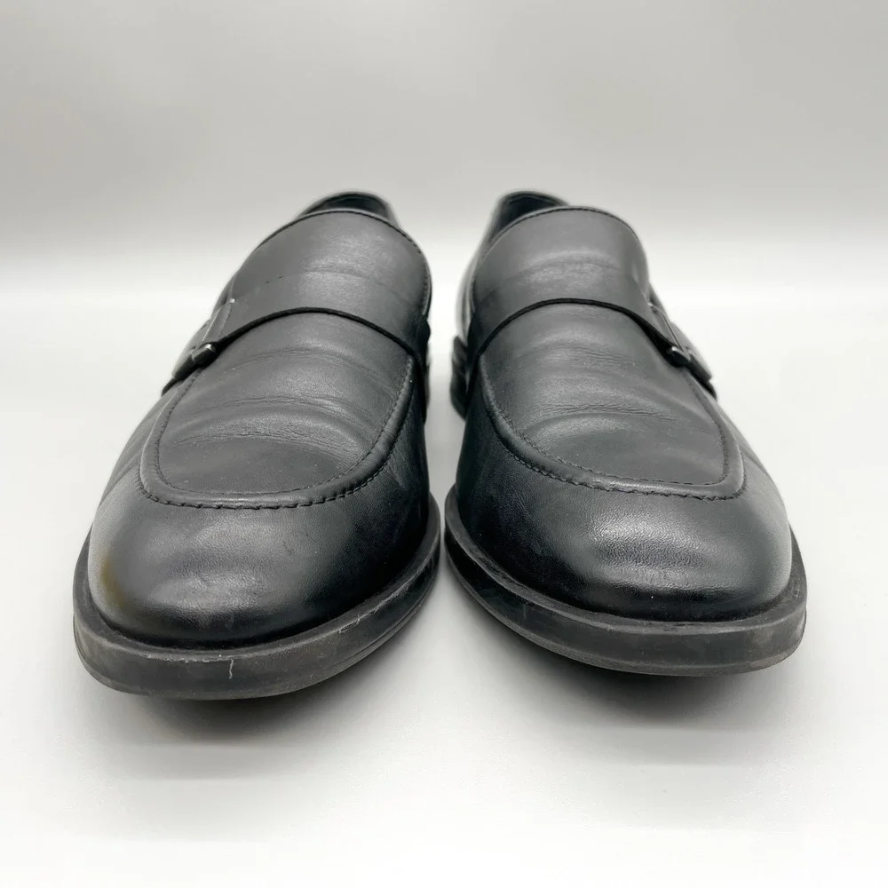 Bruno Magli Mens 12 Pablo Buckle Loafers Black Leather Apron Toe Shoes Preppy